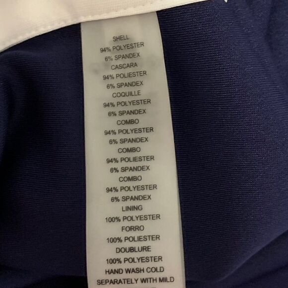 New! Vince Camuto Navy Blue Shift Dress With Yellow and White Side Stripe Sz 8 - Picture 7 of 8